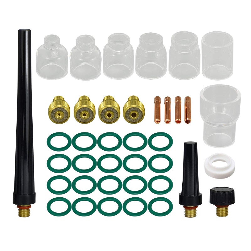 RIVERWELD TIG Gas Lens Collet Bodies 13N 45V Series Quartz Nozzle Clear Glass Cups 10# 5/8" 16.0mm & 12# 13/16" 20.0mm 4# ~ 8# 53N Series for SR WP 9 20 25 TIG Welding Torch 39pcs - Image 1